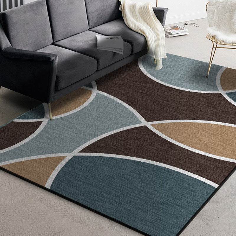 Stylish color-block carpet brown and blue modern carpet polyester washable non-slip backing carpet for the living room | Bowlift