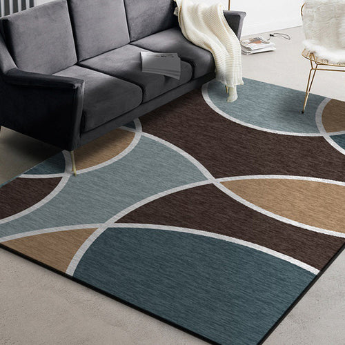 Stylish color-block carpet brown and blue modern carpet polyester washable non-slip backing carpet for the living room | Bowlift