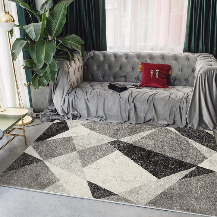 Nordic Colorblock Rug Black and Gray Polyester Rug Machine Washable Non-Slip Rug for Bedroom | Bowlift