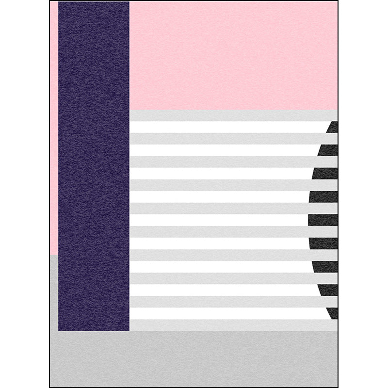 Modern color block striped print rug pink and multicolor polyester rug machine washable non-slip rug for bedroom | Bowlift