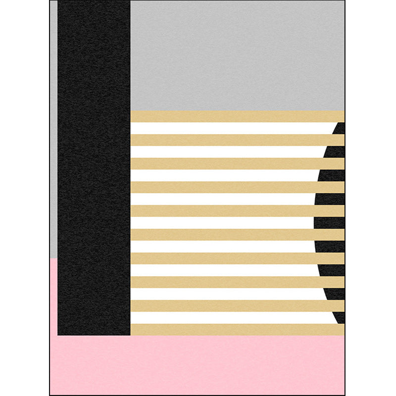 Modern color block striped print rug pink and multicolor polyester rug machine washable non-slip rug for bedroom | Bowlift