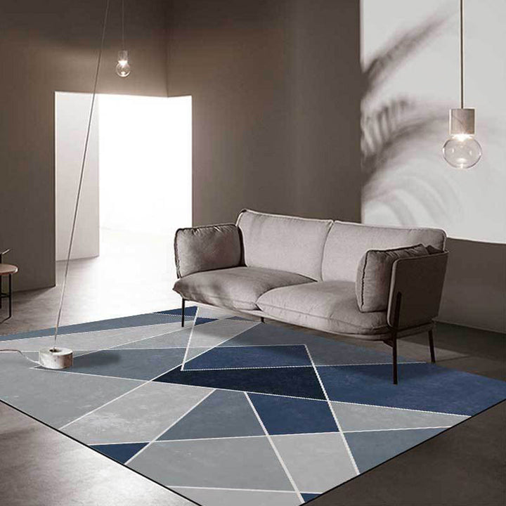 Contemporary Color Block Rug Gray and Blue Polyester Rug Machine Washable Non-Slip Rug for the Bedroom | Bowlift