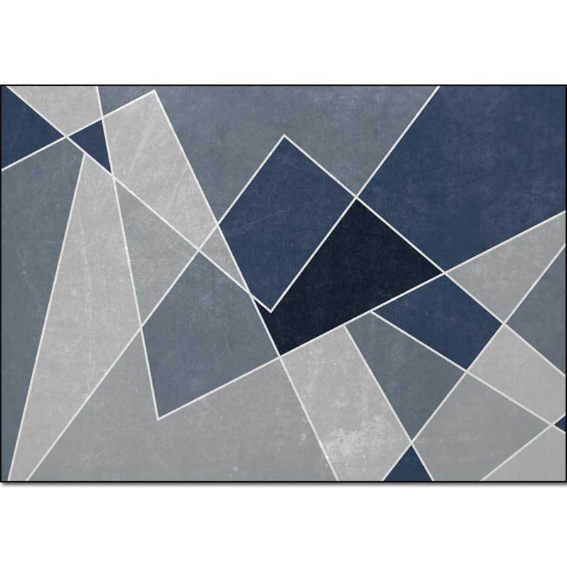 Contemporary Color Block Rug Gray and Blue Polyester Rug Machine Washable Non-Slip Rug for the Bedroom | Bowlift