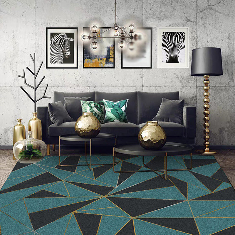 Black and green modern carpet polyester color block carpet washable non-slip backing carpet for the living room | Bowlift
