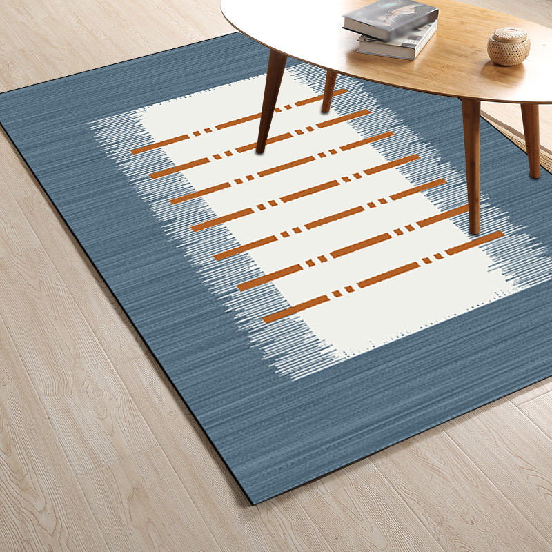 Casual striped rug blue and white polyester rug machine washable non-slip rug for the bedroom | Bowlift