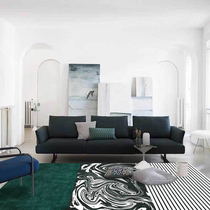 Unique striped watercolor print rug green and white simple rug polyester washable non-slip backing rug for the living room | Bowlift
