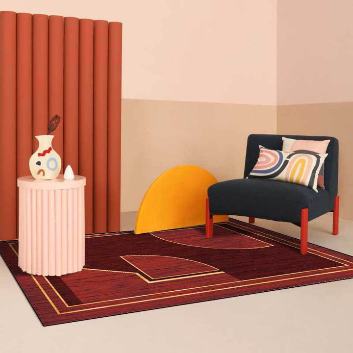 Red contemporary carpet Polyester geometric pattern carpet washable non-slip backing carpet for the living room | Bowlift