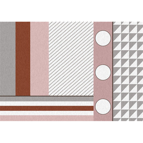 Contemporary Circle Stripe Pattern Rug Pink and White Polyester Rug Machine Washable Non-Slip Rug for the Bedroom | Bowlift