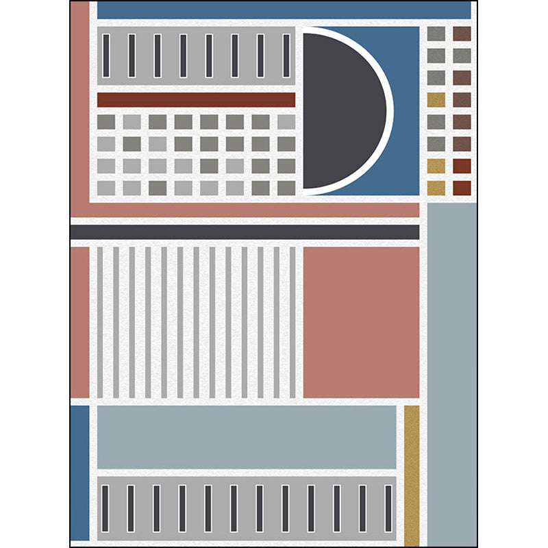 Stylish Checkered Stripe Pattern Carpet Blue Multicolor Modern Carpet Polyester Washable Non-Slip Back Area Rug for Living Room | Bowlift