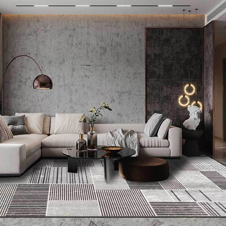 Stylish striped rug grey Casual rug polyester washable non-slip back rug for the living room | Bowlift