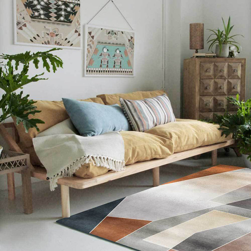 Unique Colorblock Rug Gray and Brown Simple Rug Polyester Washable Non-slip Back Rug for the Living Room | Bowlift