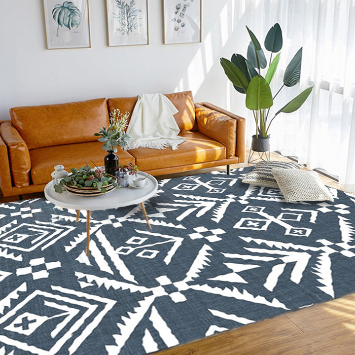 BowLift | Marine-Indian Tribe Wallpaper Geometric Floor Covering Synthetic Washable Pet Friendly Stain Resistant Power Loom Rug