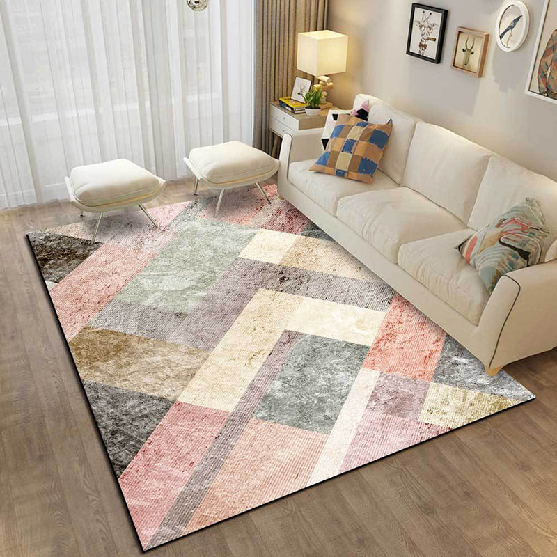 Pink Multicolor Leisure Rug Polyester Color Block Rug Machine Washable Non-Slip Rug for the Living Room | Bowlift