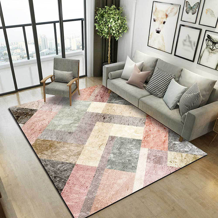 Pink Multicolor Leisure Rug Polyester Color Block Rug Machine Washable Non-Slip Rug for the Living Room | Bowlift