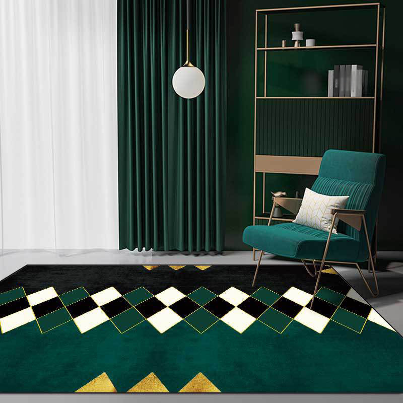 Casual plaid patterned rug Black and Green Polyester rug Machine washable Non-slip rug for the bedroom | Bowlift