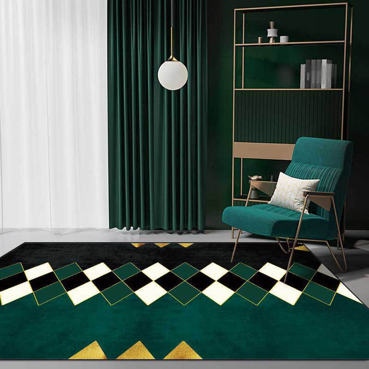 Casual plaid patterned rug Black and Green Polyester rug Machine washable Non-slip rug for the bedroom | Bowlift