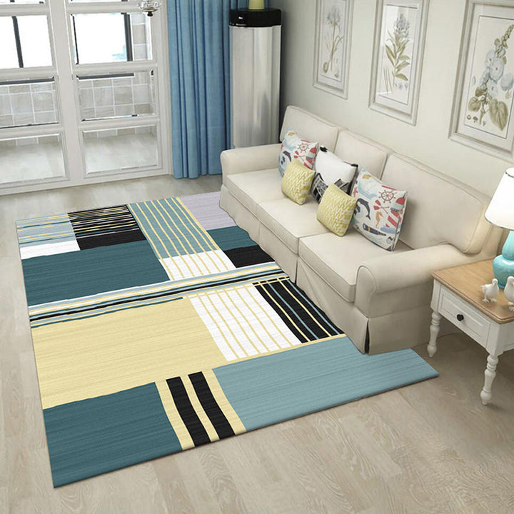 Modern striped rug green Simple rug Polyester Washable Non-slip backing Rug for the living room | Bowlift