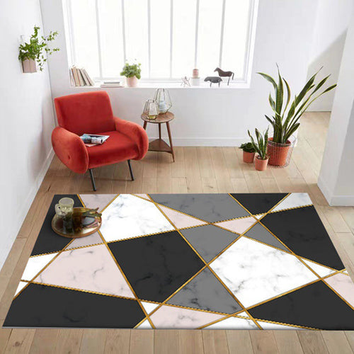 Black and Pink Modern Rug Polyester Color Block Rug Washable Non-Slip Back Rug for Living Room | Bowlift
