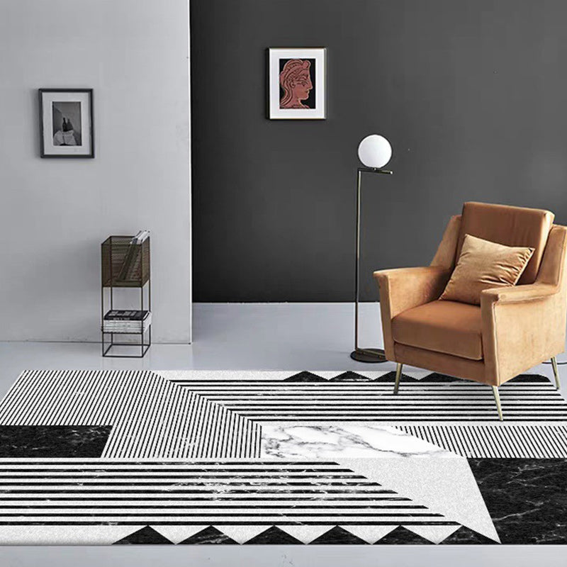 Gray and Black Leisure Carpet Polyester Striped Marble Surface Pattern Carpet Washable Non-Slip Underlay Carpet for Bedroom | Bowlift
