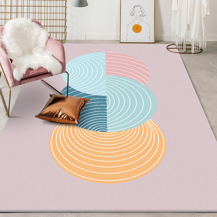 New Arrival Swirl Lines Pattern Rug Pink and Green Simple Rug Polyester Washable Non-Slip Backing Rug for Bedroom | Bowlift