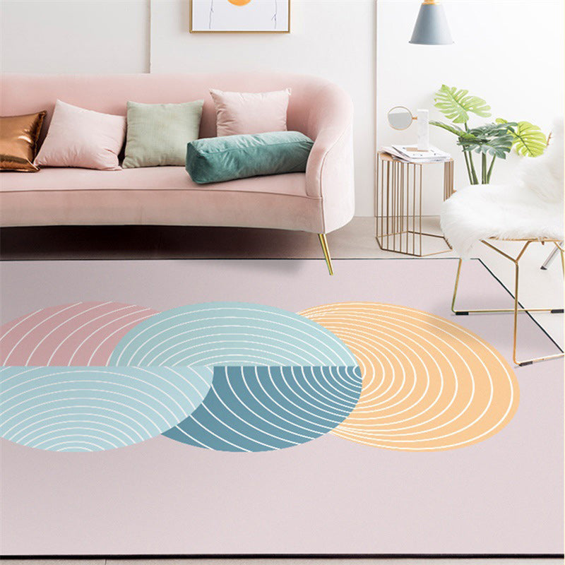 New Arrival Swirl Lines Pattern Rug Pink and Green Simple Rug Polyester Washable Non-Slip Backing Rug for Bedroom | Bowlift
