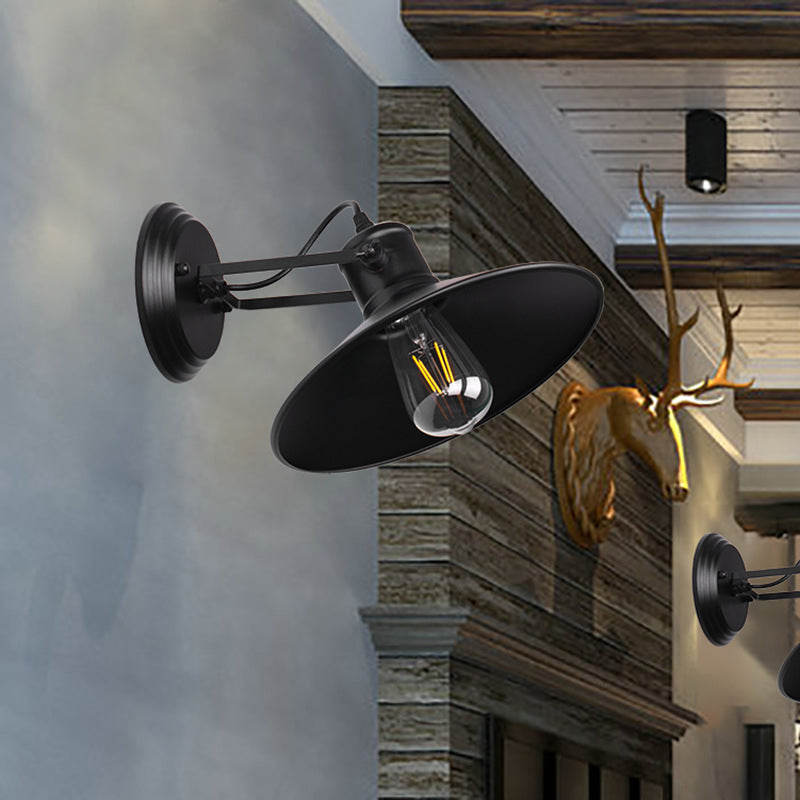BowLift | Metallic Saucer Wall Light Antique Style 1-Bulb Hallway Wall Light Lamp in Black/Rust