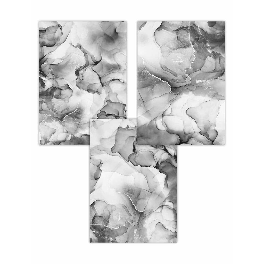 Abstract floral liquid in gray set of 3 wall art prints | Framed | Bowlift