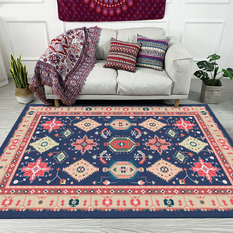 BowLift | Southwest Living Room Rug in Blue Tribal Geometric Print Rug Made of Polyester Washable Area Rug