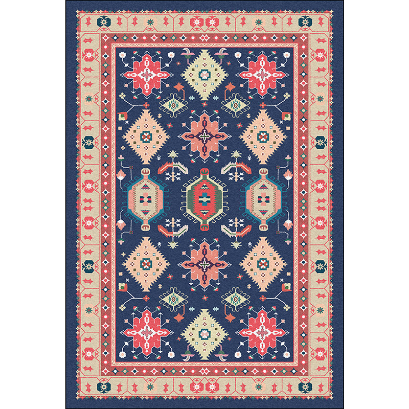 BowLift | Southwest Living Room Rug in Blue Tribal Geometric Print Rug Made of Polyester Washable Area Rug