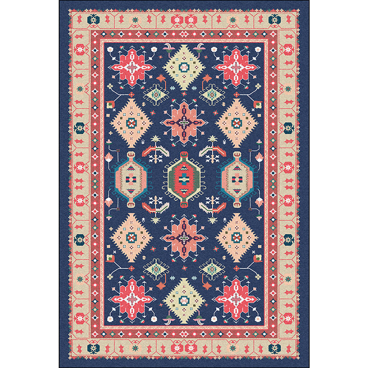 BowLift | Southwest Living Room Rug in Blue Tribal Geometric Print Rug Made of Polyester Washable Area Rug