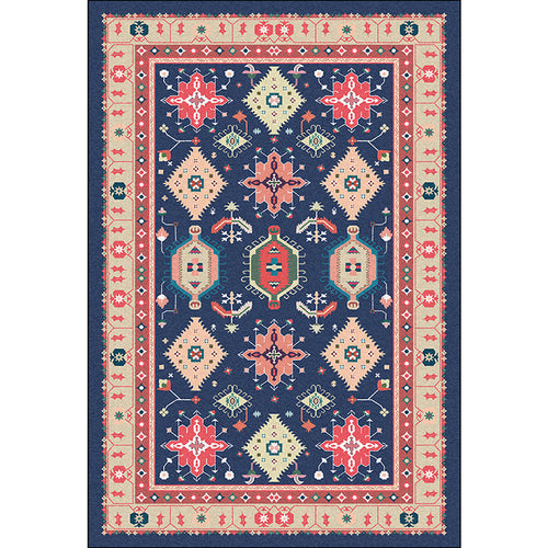 BowLift | Southwest Living Room Rug in Blue Tribal Geometric Print Rug Made of Polyester Washable Area Rug