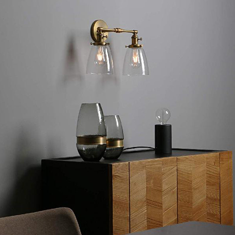 BowLift | Clear Glass Brass Wall Light Conical 2-Light Industrial Wall Lamp Light for Foyer