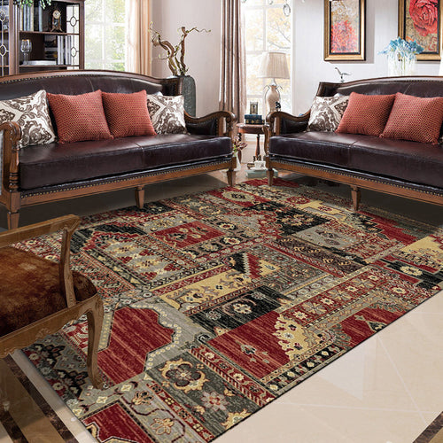 BowLift | Red and brown bedroom carpet southwestern geometry floral pattern area rug polyester non-slip rug