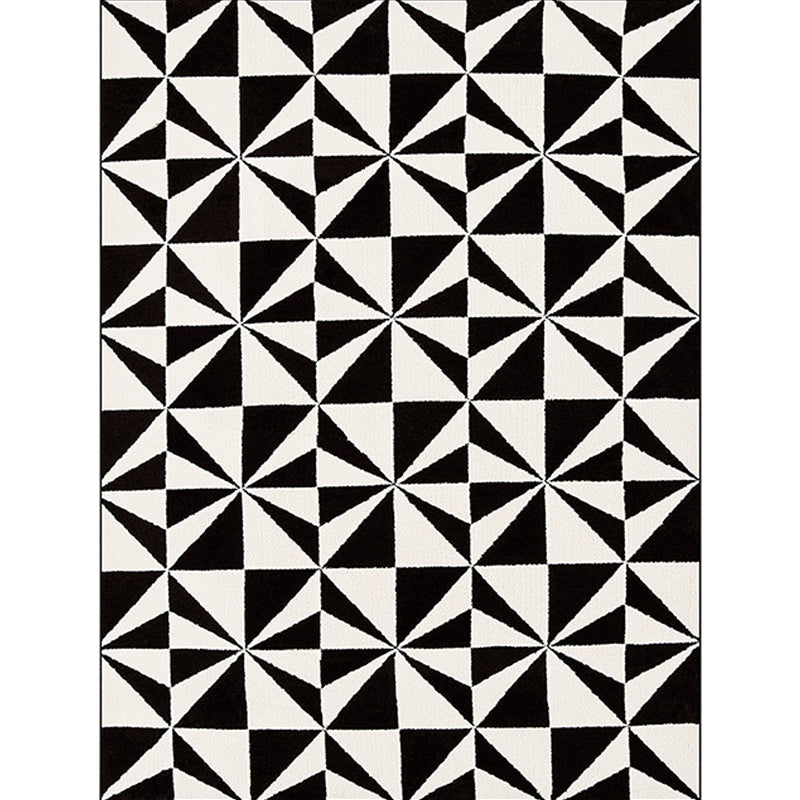 Black and white bedroom rug modern geometric triangle pattern area rug made of polyester, stain-resistant rug | Bowlift