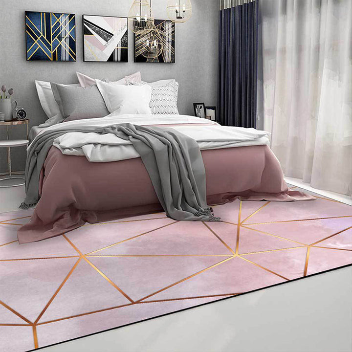BowLift | Modern Geometric Pattern Rug Pink Polyester Washable Non-Slip Back Rug for Living Room