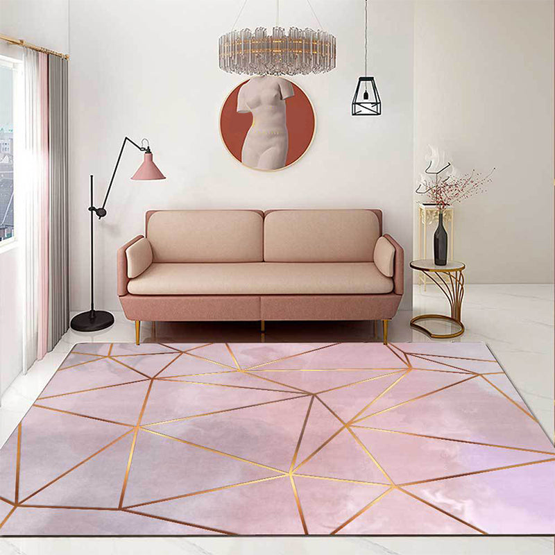 BowLift | Modern Geometric Pattern Rug Pink Polyester Washable Non-Slip Back Rug for Living Room