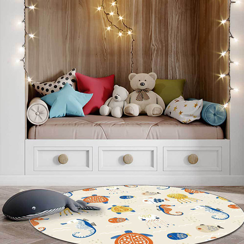 BowLift | Casual Kids Rug in Ivory Animal Turtle Jellyfish Hippocampus Pattern Rug Polyester Washable Rug for the Children's Room