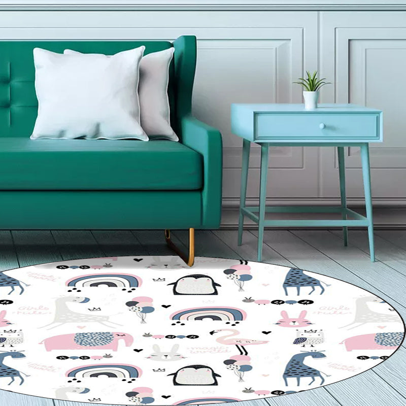 BowLift | Simple children's carpet in white and blue animal giraffe penguin rabbit pattern carpet polyester washable carpet for the children's room