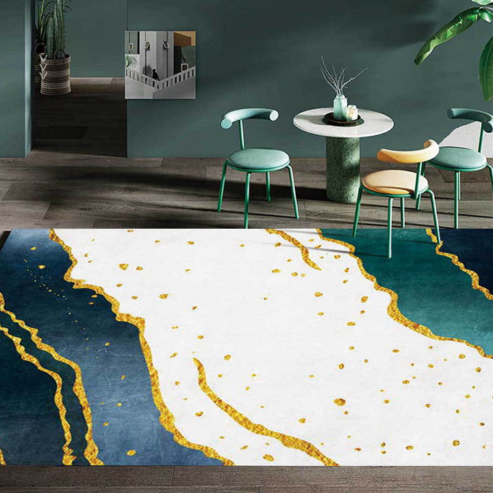 Stylish abstract rug Green and White Nordic rug Polyester washable non-slip back rug for the living room | Bowlift