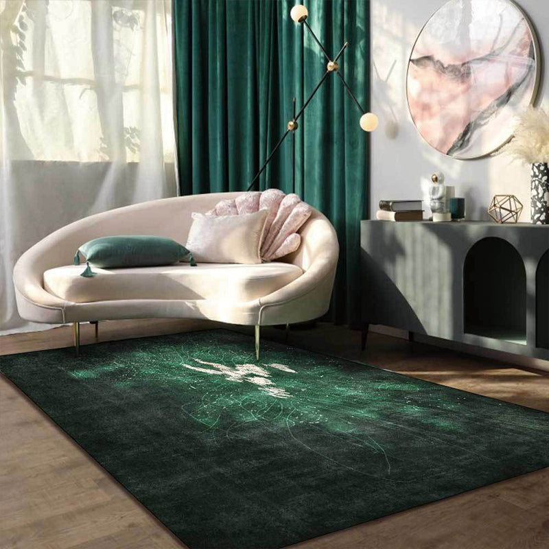 Nordic Abstract Rug Green Polyester Rug Machine Washable Non-Slip Rug for the Bedroom | Bowlift