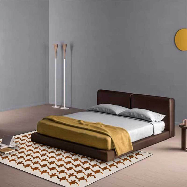 Nordic Modern Rug in Ivory Check Houndstooth Pattern Rug Polyester Non-Slip Pet-Friendly Rug for Home Decoration | Bowlift