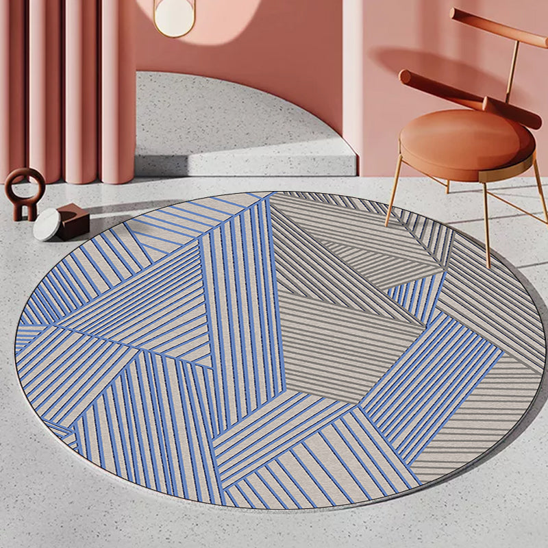 Brown and Blue Bedroom Rug Modern Geometric Stripe Pattern Rug Polyester Stain Resistant Washable Rug | Bowlift