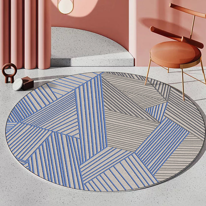 Brown and Blue Bedroom Rug Modern Geometric Stripe Pattern Rug Polyester Stain Resistant Washable Rug | Bowlift