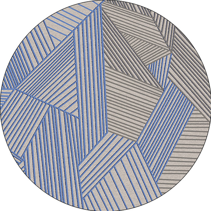 Brown and Blue Bedroom Rug Modern Geometric Stripe Pattern Rug Polyester Stain Resistant Washable Rug | Bowlift