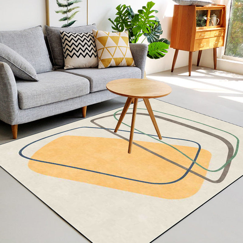 BowLift | Minimalistic Novelty Rug in Ivory Colorblock Graphic Pattern Rug Polyester Pet-Friendly Non-Slip Carpet for Home Decoration