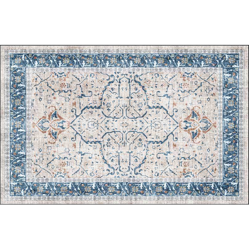 BowLift | Traditional medallion pattern rug blue and gray tribal rug polyester washable non-slip bottom area rug for bedroom