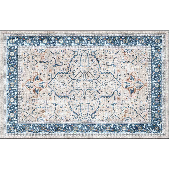 BowLift | Traditional medallion pattern rug blue and gray tribal rug polyester washable non-slip bottom area rug for bedroom