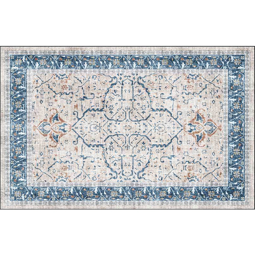 BowLift | Traditional medallion pattern rug blue and gray tribal rug polyester washable non-slip bottom area rug for bedroom
