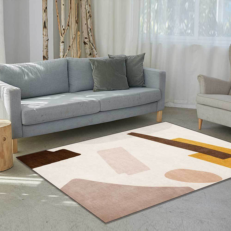 BowLift | Beige and Brown Contemporary Carpet Polyester Abstract Carpet Machine Washable Non-Slip Back Carpet for Living Room
