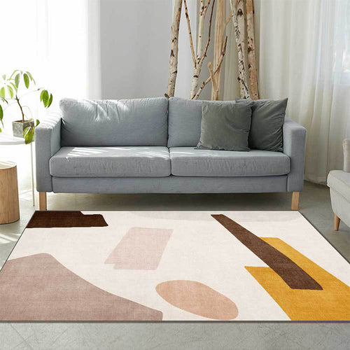 BowLift | Beige and Brown Contemporary Carpet Polyester Abstract Carpet Machine Washable Non-Slip Back Carpet for Living Room